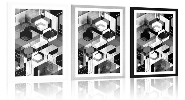Poszter paszportuval absztrakt geometria fekete fehérben