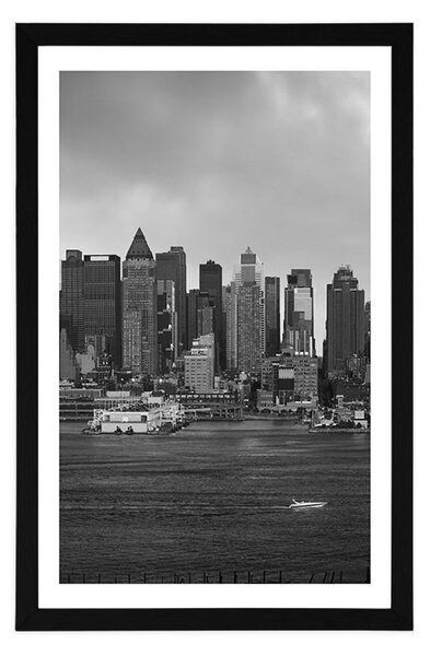 Posztrer paszportuval New York fekete fehérben