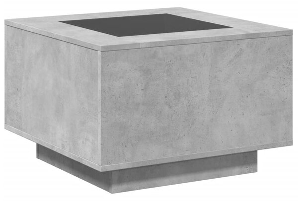 Betonszürke szerelt fa dohányzóasztal LED-del 60 x 60 x 40 cm