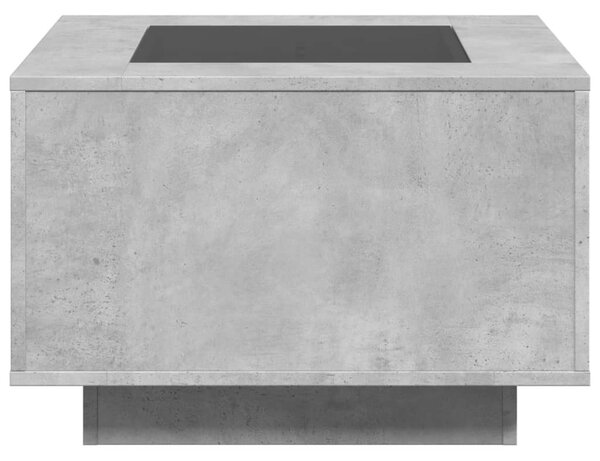 Betonszürke szerelt fa dohányzóasztal LED-del 60 x 60 x 40 cm