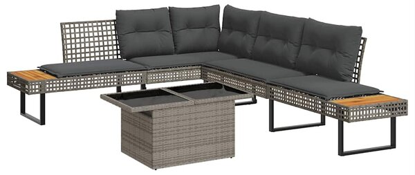 2 részes szürke polyrattan és üveg kerti ülőgarnitúra párnákkal