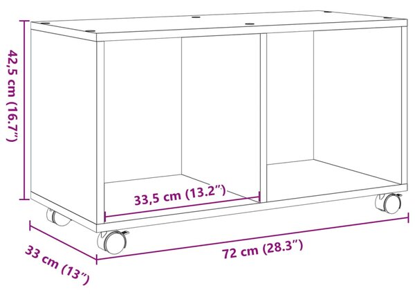 Sonoma tölgy színű szerelt fa görgős szekrény 72 x 33 x 42,5 cm