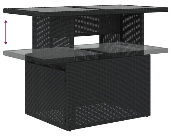 5 részes fekete polyrattan kerti kanapészett párnákkal