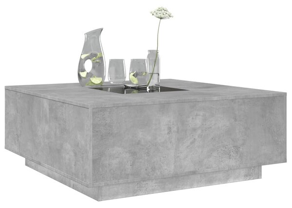 Betonszürke végtelen hatású LED-es dohányzóasztal 100x100x40 cm