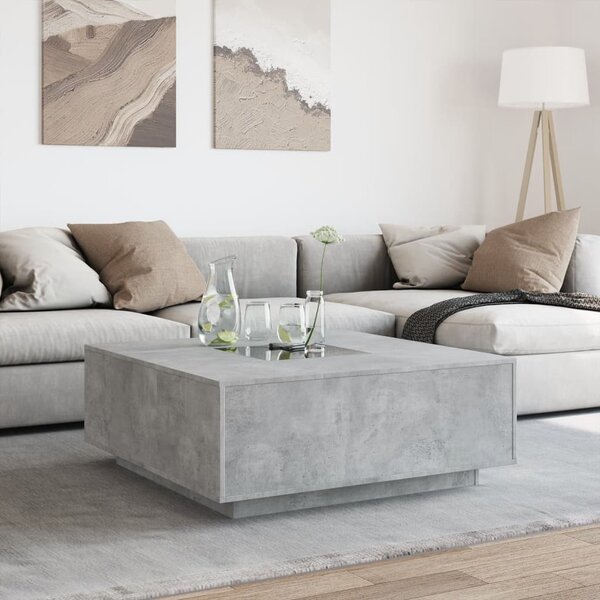 Betonszürke végtelen hatású LED-es dohányzóasztal 100x100x40 cm