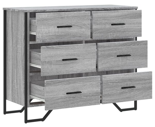 Szürke sonoma színű szerelt fa komód 91 x 35,5 x 74,5 cm