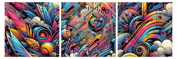 Kép - Színes graffiti (órával) (90x30 cm)