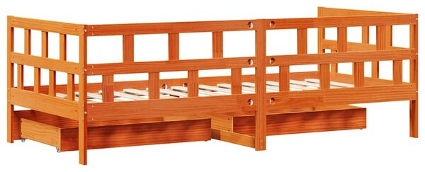 Viaszbarna tömör fa kanapéágy fiókkal matrac nélkül 90 x 190 cm