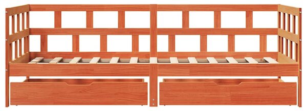 Viaszbarna tömör fa kanapéágy fiókkal matrac nélkül 90 x 190 cm