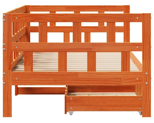 Viaszbarna tömör fa kanapéágy fiókkal matrac nélkül 90 x 190 cm