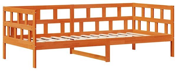 Viaszbarna tömör fa kanapéágy fiókkal matrac nélkül 90 x 190 cm