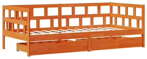 Viaszbarna tömör fa kanapéágy fiókkal matrac nélkül 90 x 190 cm