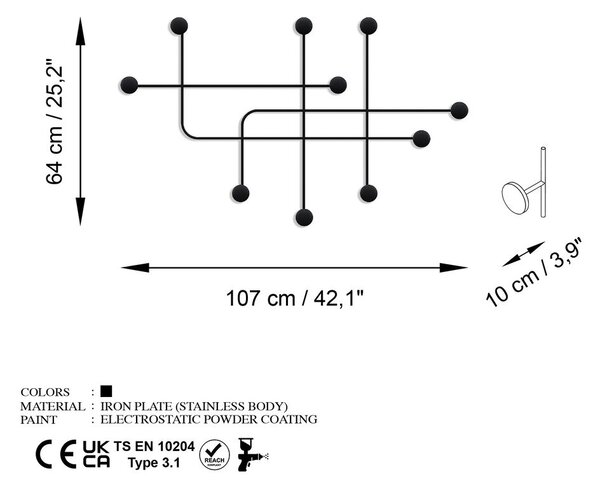 Fali fogas 107cm, fém, fekete - ESCAPE ROOM