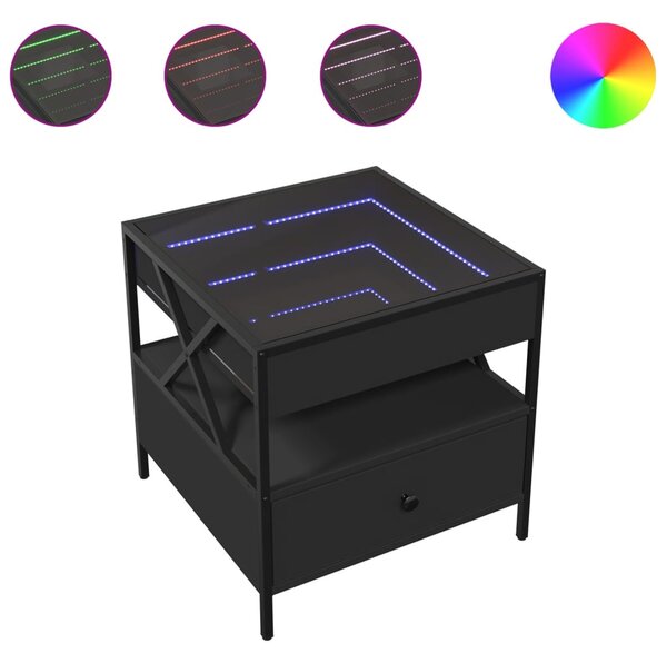 Fekete végtelen hatású LED-es dohányzóasztal 50 x 50 x 51 cm