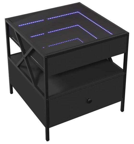 Fekete végtelen hatású LED-es dohányzóasztal 50 x 50 x 51 cm
