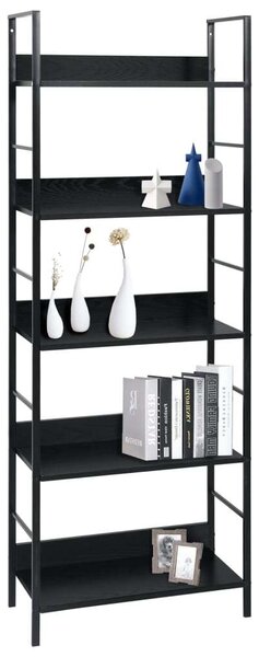 VAS-5Polcos Fekete Könyvespolc - Forgácslap - 60x27,6x158,5cm