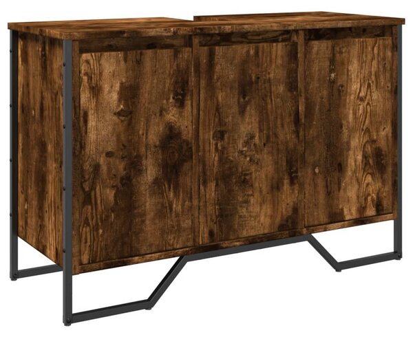 Füstös tölgy szerelt fa fürdőszobai mosdószekrény 91x35x60 cm