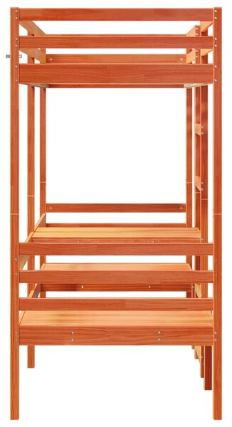 Barna fenyő galériaágy-keret asztallal és székekkel 90 x 175 cm