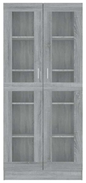 Szürke sonoma szerelt fa vitrinszekrény 82,5x30,5x185,5 cm