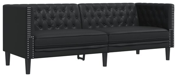 3 részes fekete műbőr Chesterfield kanapégarnitúra