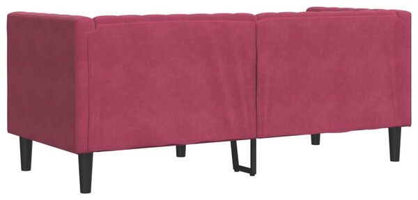 2 személyes bordó bársony Chesterfield kanapé hengerpárnákkal