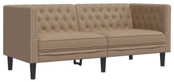 Kétszemélyes kávészínű műbőr Chesterfield kanapé
