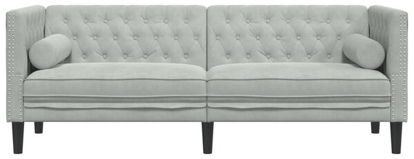 3 személyes világoszöld bársony Chesterfield kanapé párnákkal