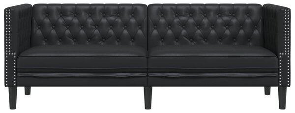 3 személyes fekete műbőr Chesterfield kanapé