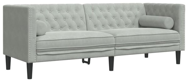 3 személyes világoszöld bársony Chesterfield kanapé párnákkal