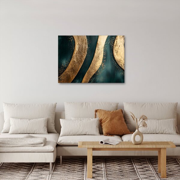 Kép - Zöld absztrakció arannyal I. (70x50 cm)