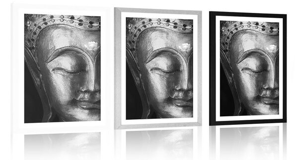 Poszter paszportuval Buddha fekete fehérben