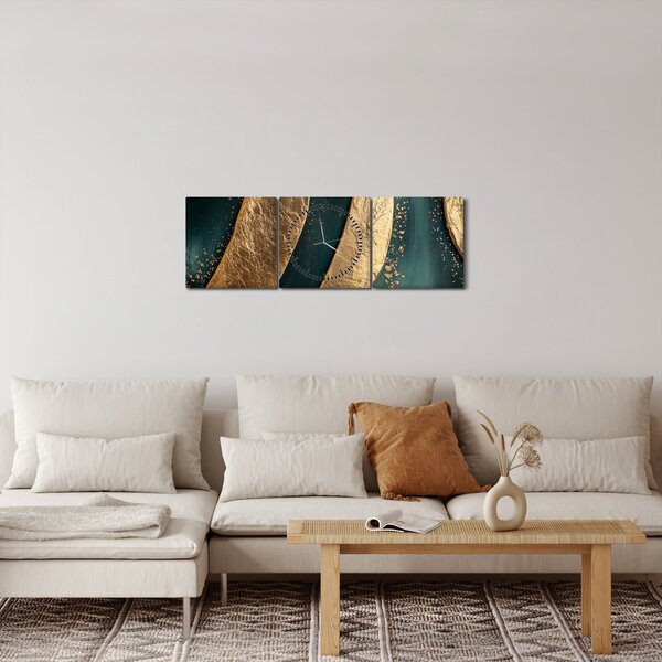 Kép - Zöld absztrakció arannyal I. (órával) (90x30 cm)