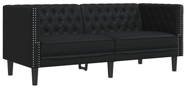 3 részes fekete műbőr Chesterfield kanapégarnitúra