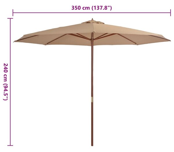 Tópszínű kültéri napernyő farúddal 350 cm