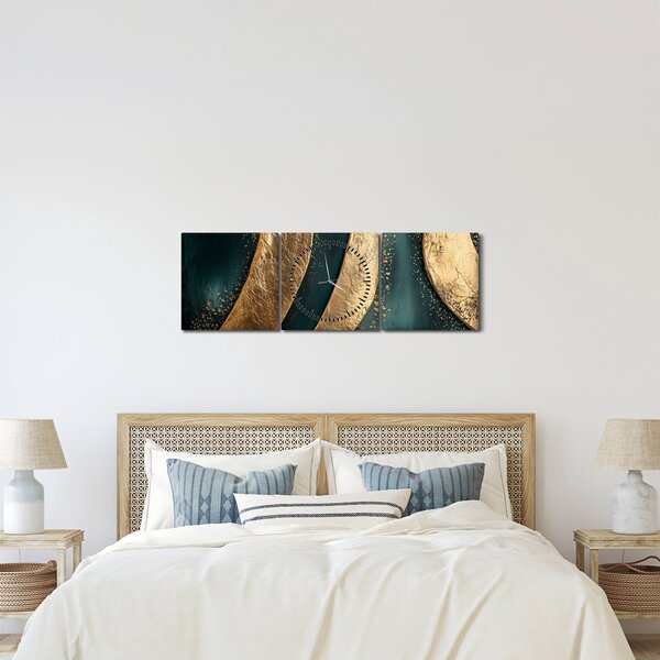 Kép - Zöld absztrakció arannyal I. (órával) (90x30 cm)