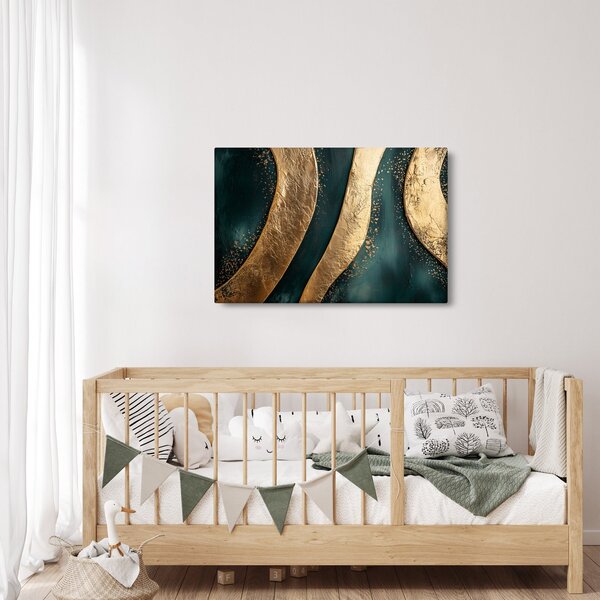 Kép - Zöld absztrakció arannyal I. (90x60 cm)