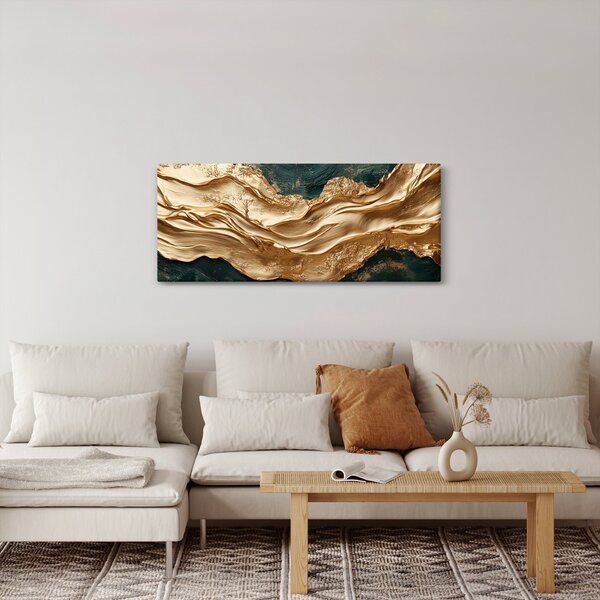 Kép - Zöld absztrakció arannyal II. (120x50 cm)