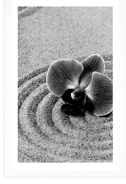 Poszter homokos Zen kert orchideával fekete fehérben
