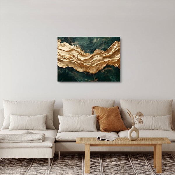 Üveg kép - Zöld absztrakció arannyal II. (70x50 cm)