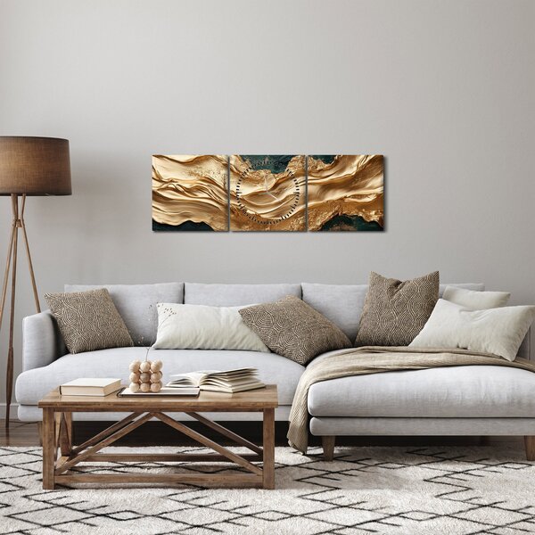 Kép - Zöld absztrakció arannyal II. (órával) (90x30 cm)