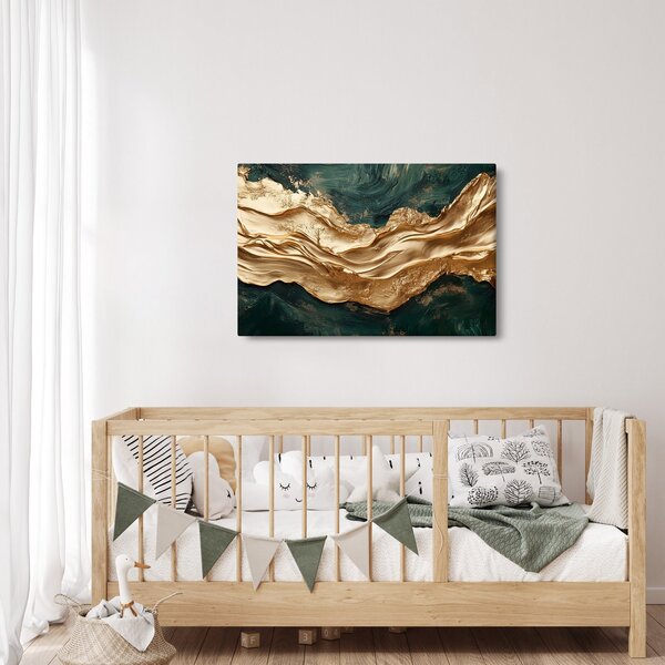 Kép - Zöld absztrakció arannyal II. (90x60 cm)