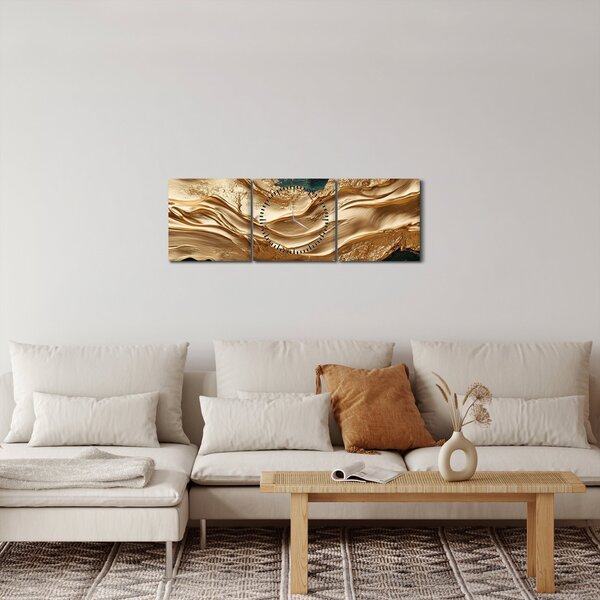 Kép - Zöld absztrakció arannyal II. (órával) (90x30 cm)