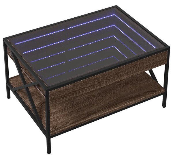 Barna tölgy végtelen hatású LED-es dohányzóasztal 70x50x38 cm