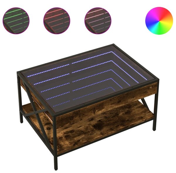 Füstös tölgy végtelen hatású LED-es dohányzóasztal 70x50x38 cm