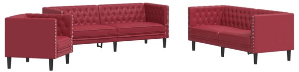 3 részes bordó műbőr Chesterfield kanapégarnitúra