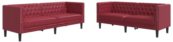2 részes bordó műbőr Chesterfield kanapégarnitúra