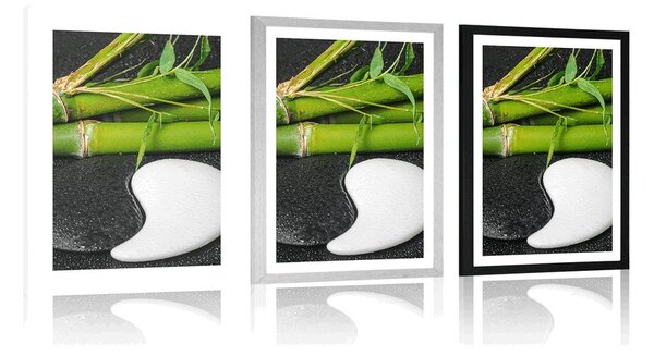 Poszter paszportuval kövek Yin és Yang formájában