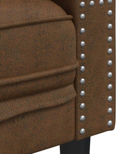 2 személyes barna műbőr Chesterfield kanapé hengerpárnákkal