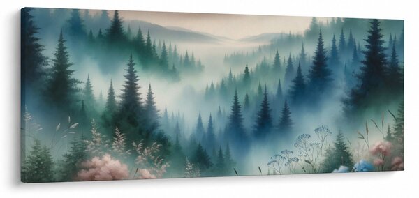 Kép - Erdős táj köddel (120x50 cm)
