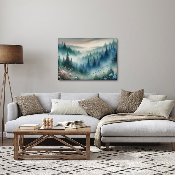 Kép - Erdős táj köddel (70x50 cm)